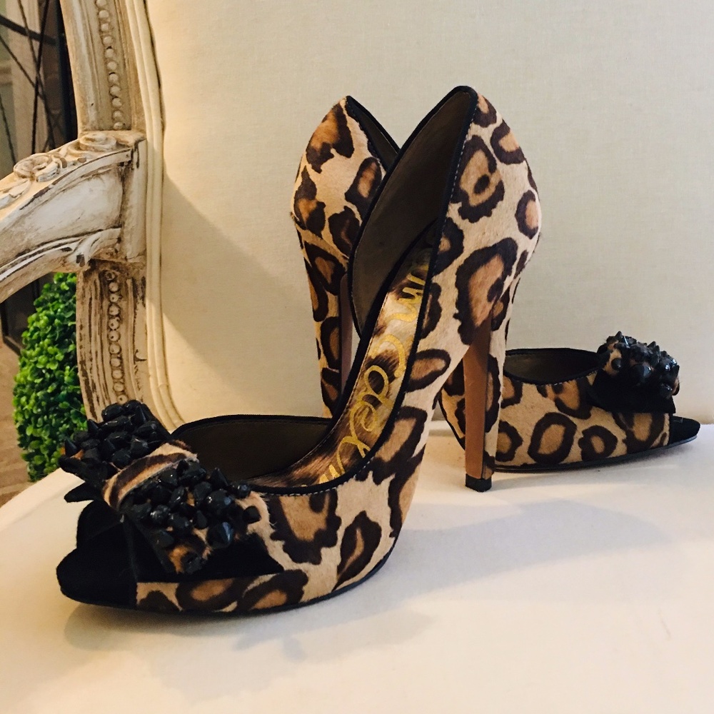 Leopard Print D'Orsay High Heel Pumps, Size 7.5